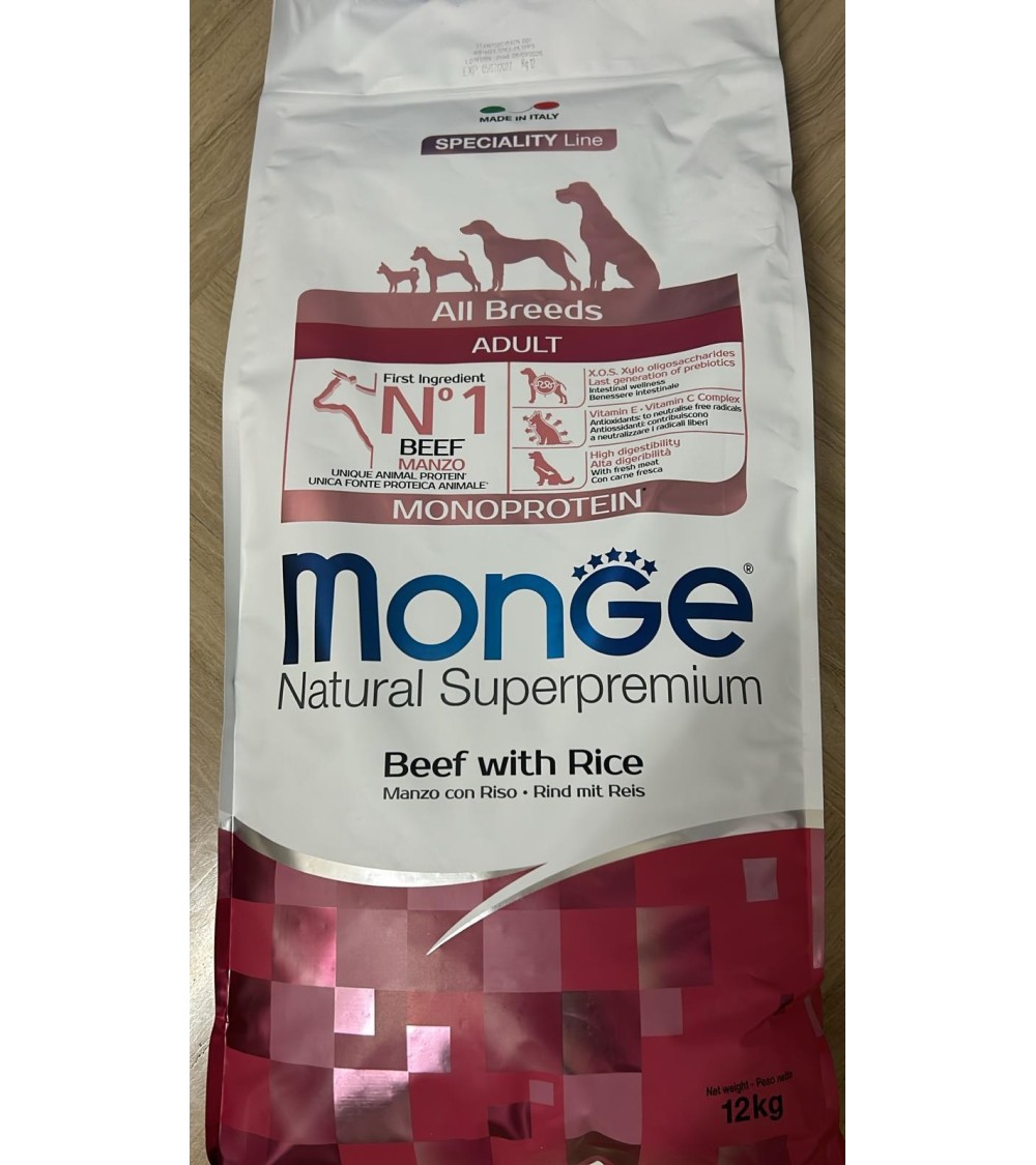 Monge Natural Superpremium All Breeds - Adult - Manzo con Riso - 12Kg