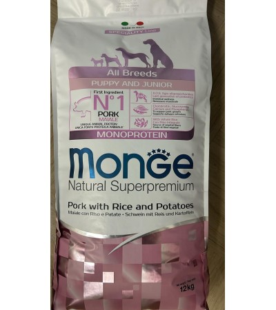 Monge Natural Superpremium All Breeds - Puppy and Junior - Maiale con Riso e Patate - 12Kg